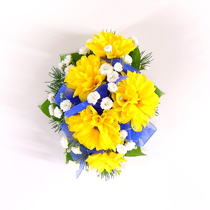Mini Sunflower &amp;amp; Blue Wrist Corsage