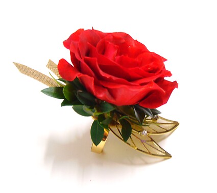 Red Rose Ring Corsage-Black &amp;amp; Gold Accents