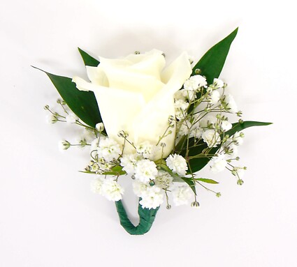 White Rose Boutonnnier-Baby&#039;s Breath