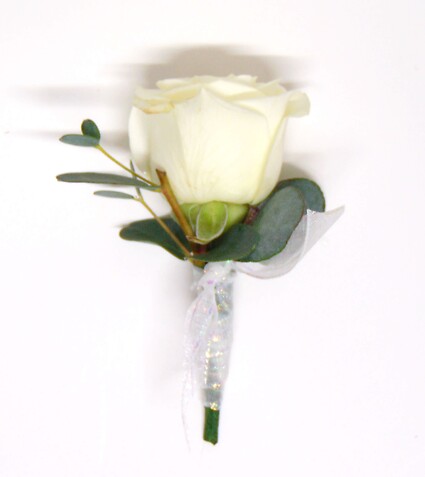 Single White Spray Rose &amp;amp; Ribbon Wrap Boutonniere