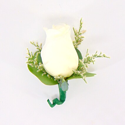 Single White Rose Boutonniere-White Limo