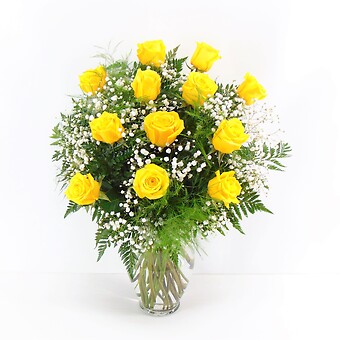 1 Dozen Yellow Roses Arranged-Long Stemmed
