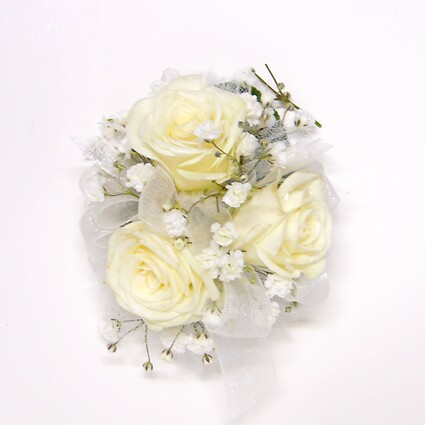 All White Spray Rose Wrist Corsage